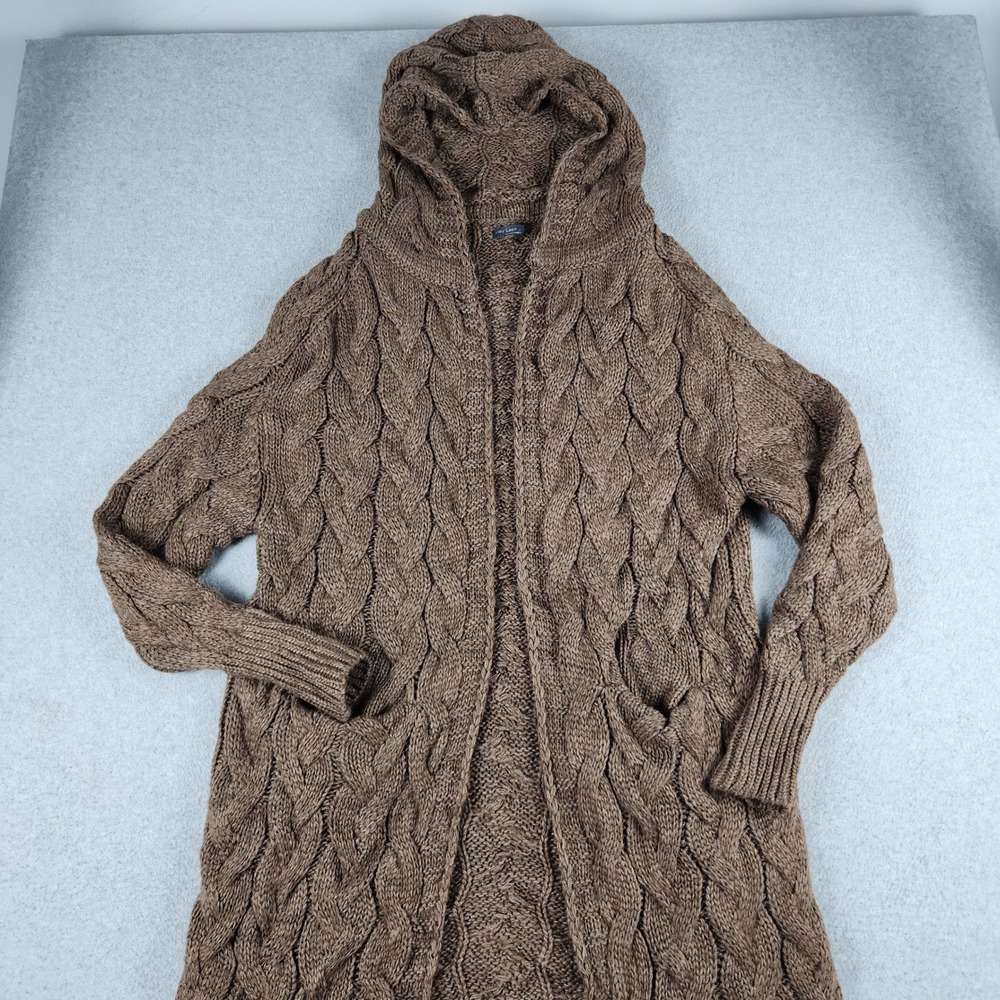 Hey Look Cardigan Sweater Womens One Size Brown Cable Knit Hooded Open Front